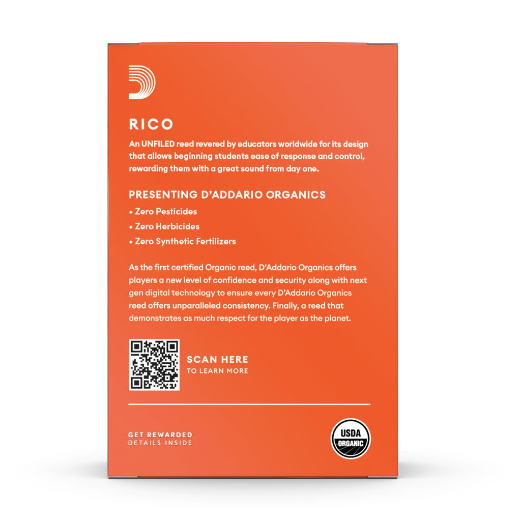 Rico Organic Bb Clarinet Reeds, Strength 2.5, 10 Pack