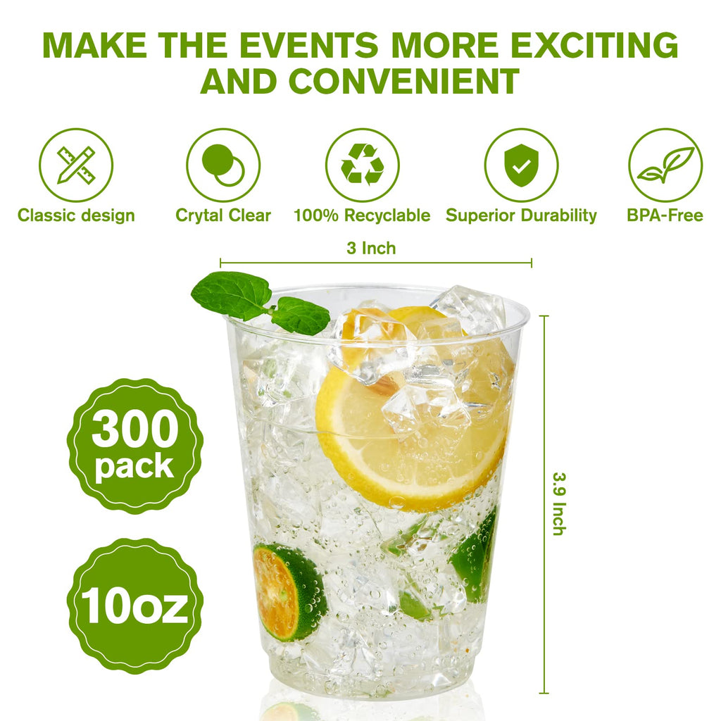 JollyPack 300 Pack 10 OZ Disposable Clear Plastic Cups