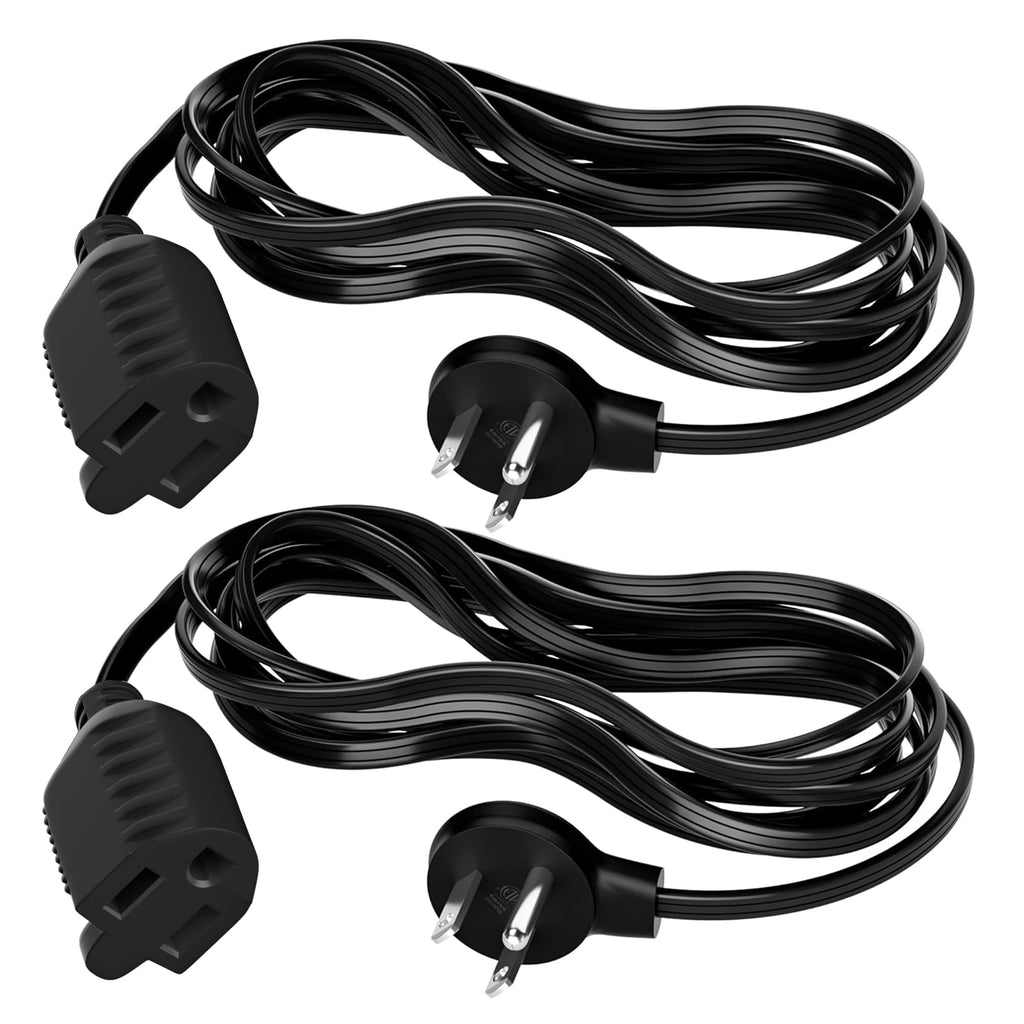 Elecan Flat Plug Extension Cord 15 Ft with Slim Space-Saving Plug Design, Thin Flat Cable Low Profile Power Cord 3 Prong Grounded Wire, 16 Gauge 13 A/125 V-Black-ETL Certified