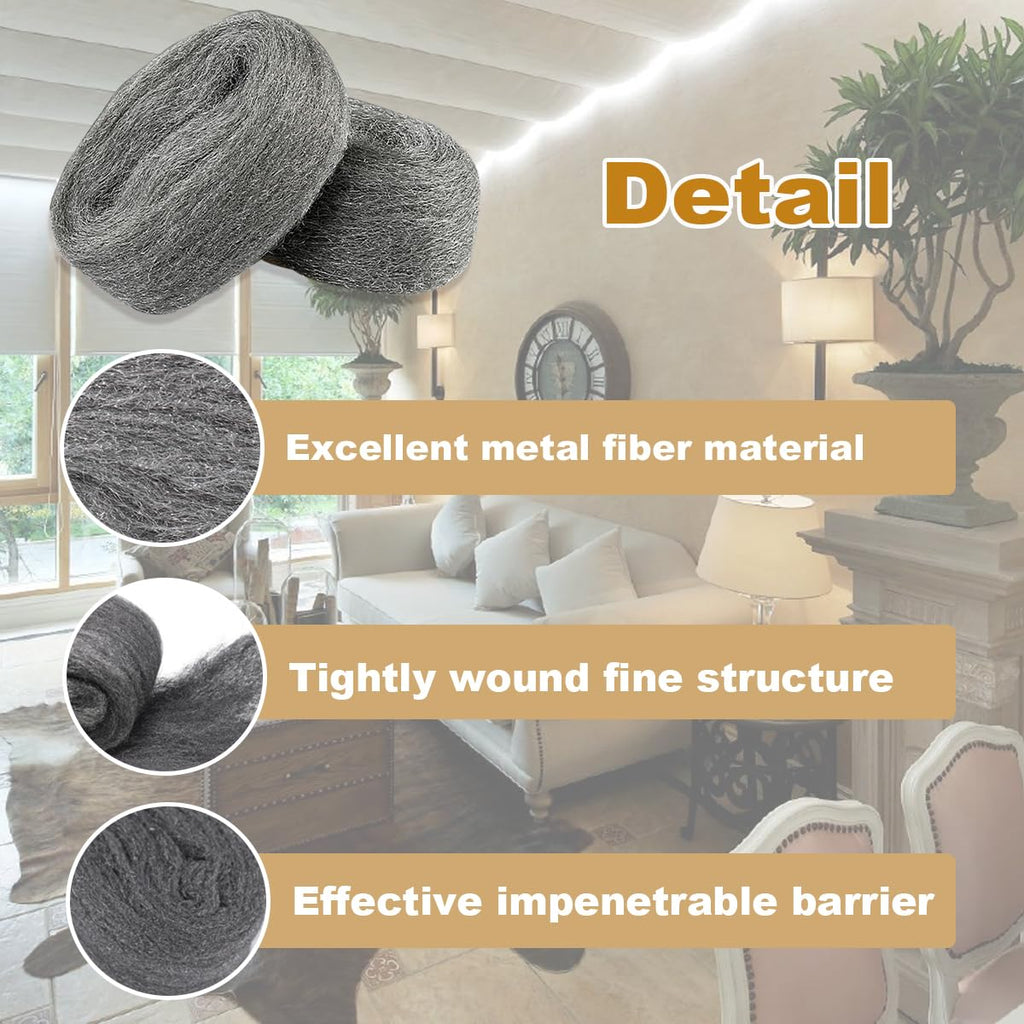 Apalie 4Pack Steel Wool for Mice Control 3.2" x10.5 ft Wool, Gap Filler for Home & Garage, DIY Bundle with Gloves & Scissors