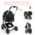 BETSOCCI Pet Stroller for Medium Small Dog & Cat, Foldable Lightweight Dog Stroller with Storage Basket Pet Travel Carriage with Safety Leashes, 4 Wheel, Black