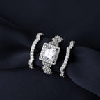 RYANEE Princess Cut Cubic Zirconia Halo Promise Engagement Ring For Women in 925 Sterling Silver, Simulated Diamond 14k White Gold Plated CZ Stackable Rings For Her, Wedding Band Bridal Ring Set 7