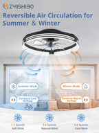 ZMISHIBO Low Profile Ceiling Fans with Lights and Remote, 20" Black