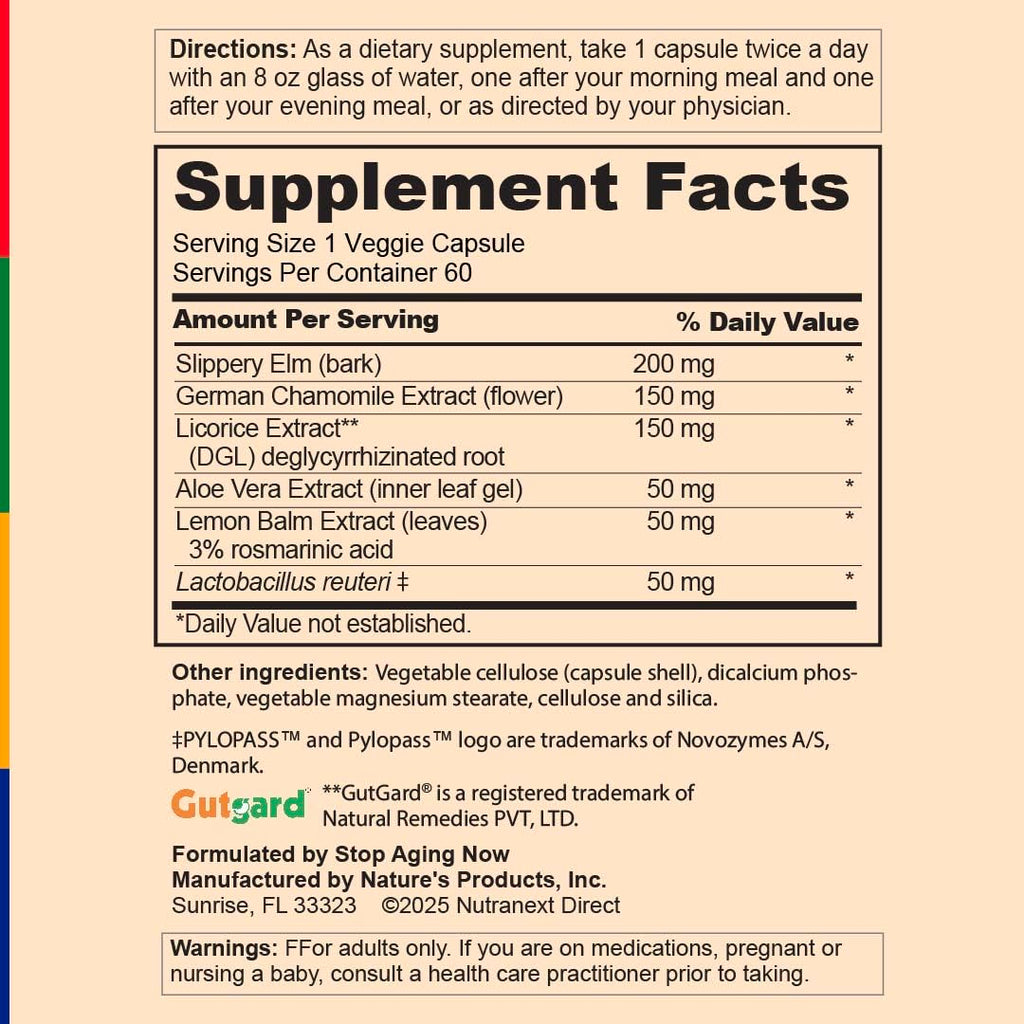 Stop Aging Now - Acid Relief Supplement - 60 Vegetable Capsules - with Probiotic Support