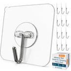 GLUIT Adhesive Wall Hooks for Hanging Heavy Duty 22 lbs Hooks for Walls No Drill, Towel Sticky Clear Hook, Waterproof, Home, Bathroom, Kitchen, Office, and Outdoor 12 Pack