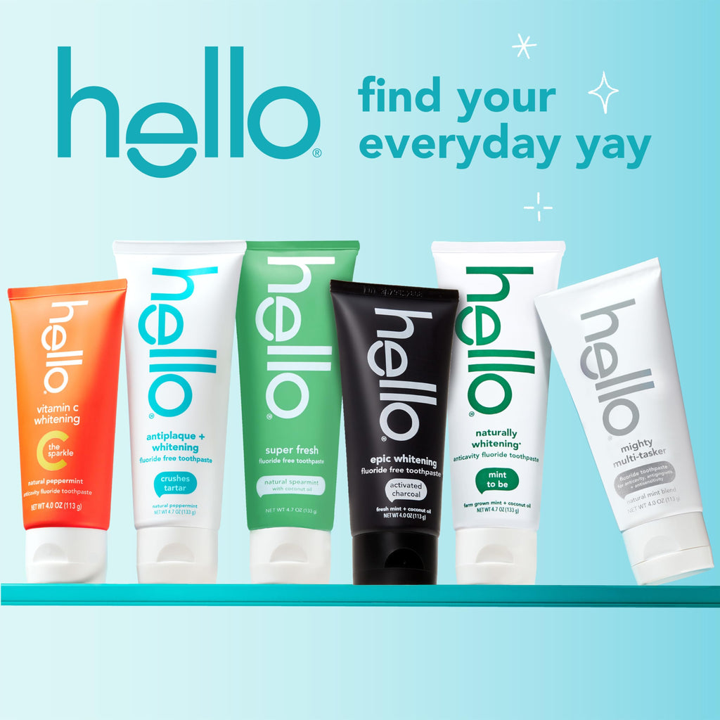 hello Antiplaque and Whitening Fluoride Free Toothpaste, Whitening Toothpaste with Coconut Oil and Tea Tree Oil, Helps Whiten Teeth, Natural Peppermint, 3 Pack, 4.7 Oz Tubes