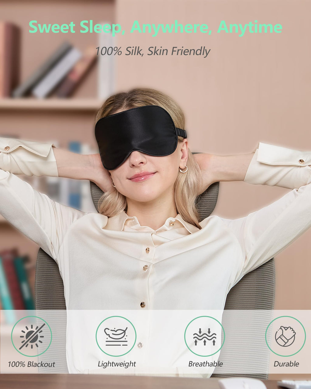 BeeVines 100% Real Mulberry Silk 2 Pack Sleep Mask, Pure Silk Eye Masks with Adjustable Strap for Sleeping, 100% Block Light Eye Shade Cover, Reduces Puffy Eyes Traveling Gifts(Black & Galaxy Grey)