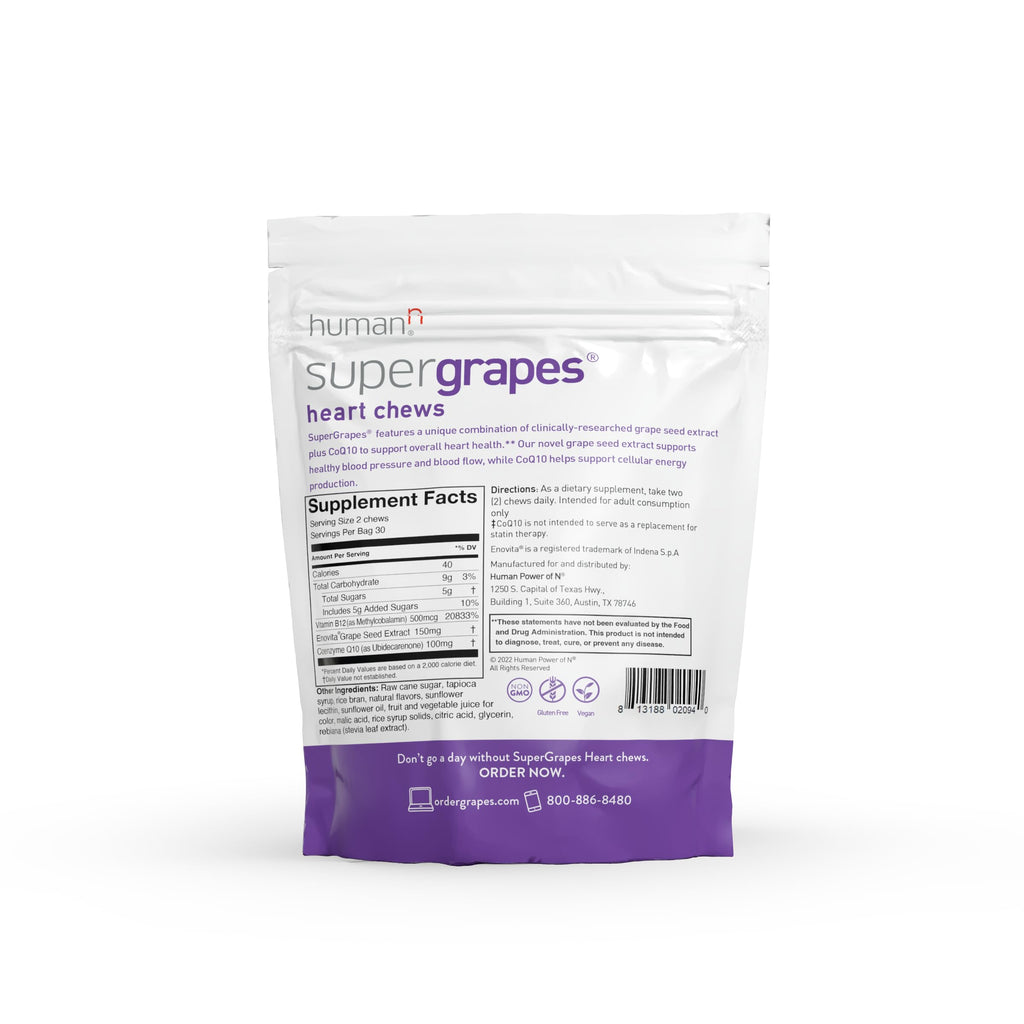 HumanN SuperGrapes Chews Supplement – 100mg CoQ10 and Grape Seed Extract – from The Makers of SuperBeets - Grape Flavor, 60 Count