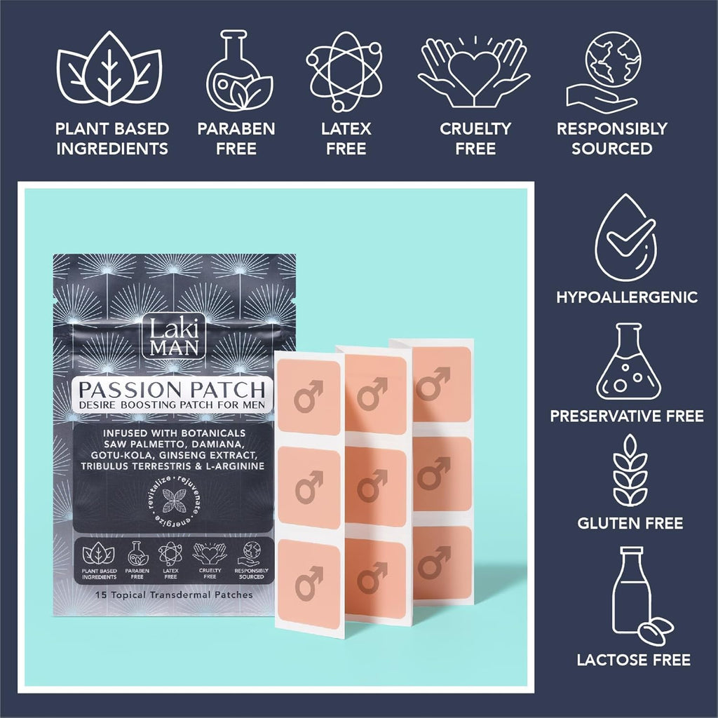 Laki Naturals Passion Patch for Men (Pack of 15) – Supports Circulation, Vitality, Vigour and Energy with Natural Ingredients – Non-Habit Forming, Time-Released Men’s Health Wellness Patches