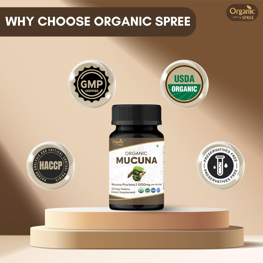 ORGANIC SPREE Mucuna Tablets - USDA Organic Mucuna Supplement, Supports Energy, Stamina & Overall Wellness*, 120 Tablets - Pack of 3