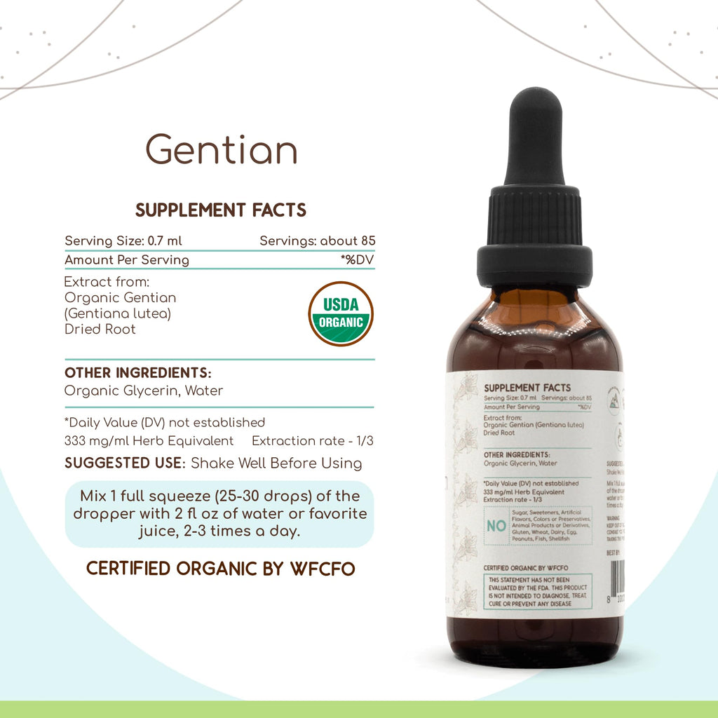 HerbEra Gentian USDA Organic – Alcohol-Free Bitter Drops for Digestive & Liver Support, Gentiana Lutea Dried Root, Appetite Wellness, Vegan, Herbal Supplement (2 fl oz)