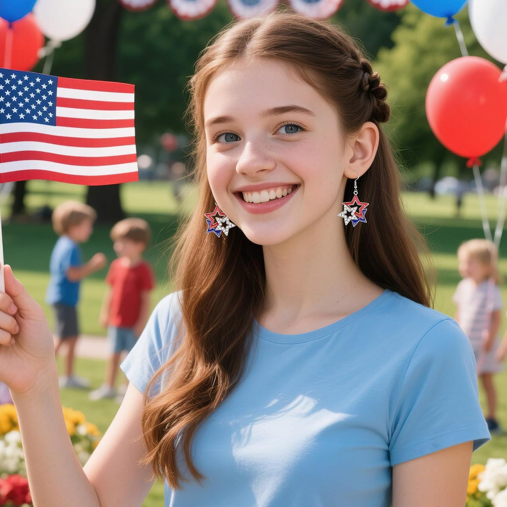【6 Pairs】 American Flag Earrings USA Drop Earrings 4th of July Accessories for Women Fourth 4th of July Outfits for Women Patriotic earring Party Favors Red White Blue Decorations