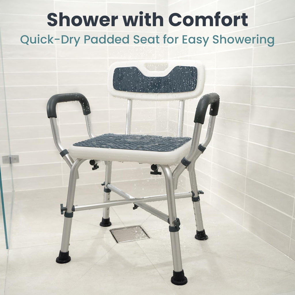 PELEGON Shower Chair for Elderly and Disabled (450lb) with Padded Armrests and Back, Adjustable Height Shower Seat, Heavy Duty Shower Chairs for Inside Shower, Handicap - Blue