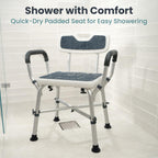 PELEGON Shower Chair for Elderly and Disabled (450lb) with Padded Armrests and Back, Adjustable Height Shower Seat, Heavy Duty Shower Chairs for Inside Shower, Handicap - Blue
