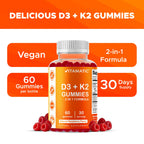 Vitamatic Vitamin D3 & K2 Gummies (2-Pack, 60 Count) Supports Healthy Bones, Heart Health, Calcium Absorption, and Immune Function Plant-Based, Non-GMO, Gluten-Free