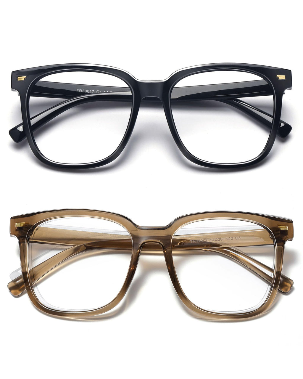 PANNER 2Pack Oversized Blue Light Blocking Glasses for Women Men Square Computer Eyeglasses Reduce Eyestrain(Black+Brown)