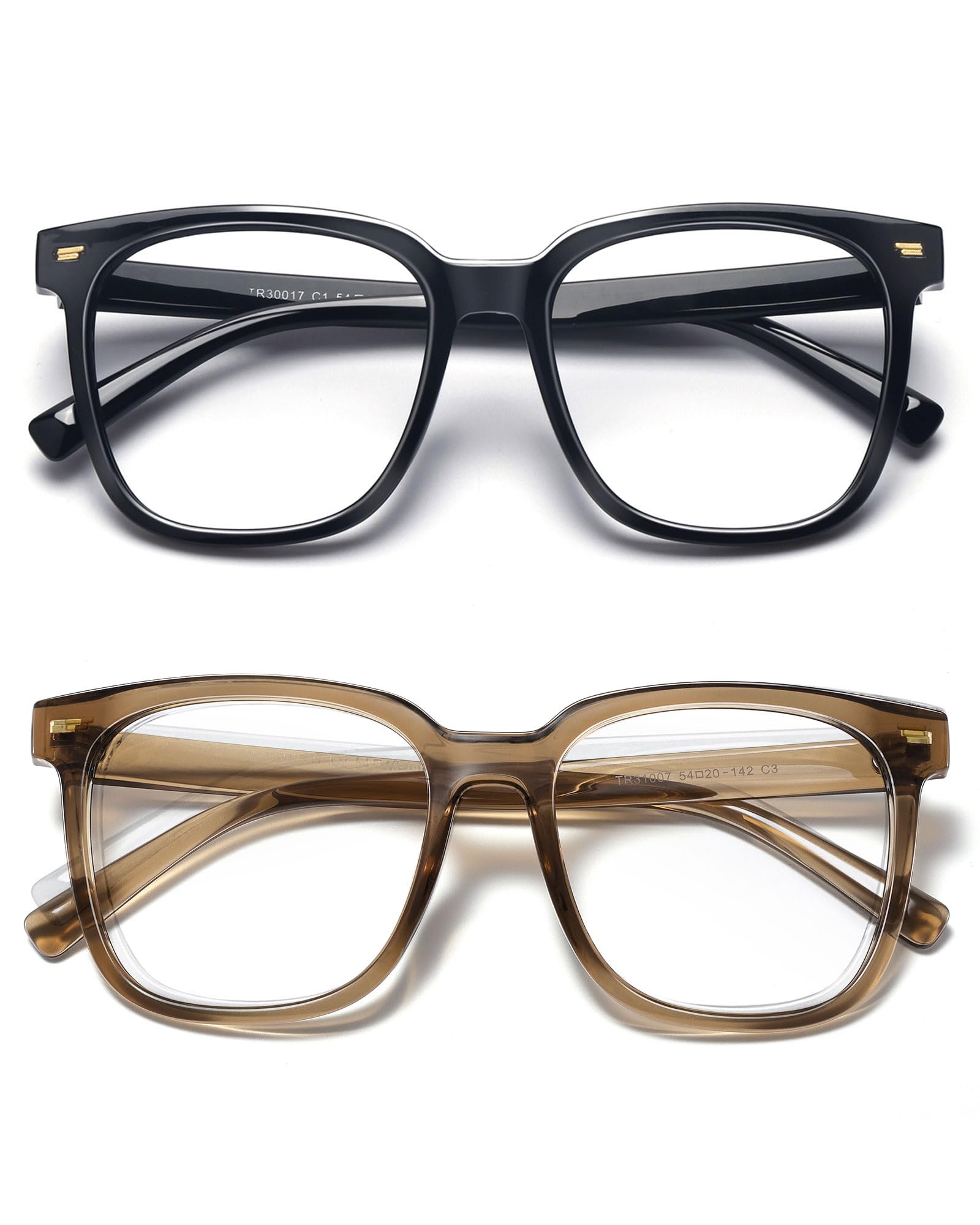 PANNER 2Pack Oversized Blue Light Blocking Glasses for Women Men Square Computer Eyeglasses Reduce Eyestrain(Black+Brown)