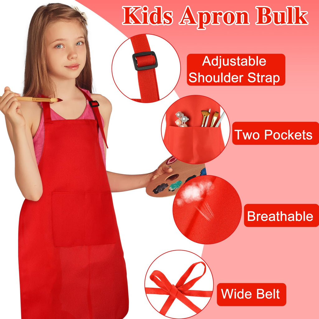 BOUBONI 6 Pack Kids Apron bulk with 2 Pockets Adjustable Chef Art Apron Kids Painting Aprons for Cooking Baking Painting Crafting Grilling Activity（6 Color）