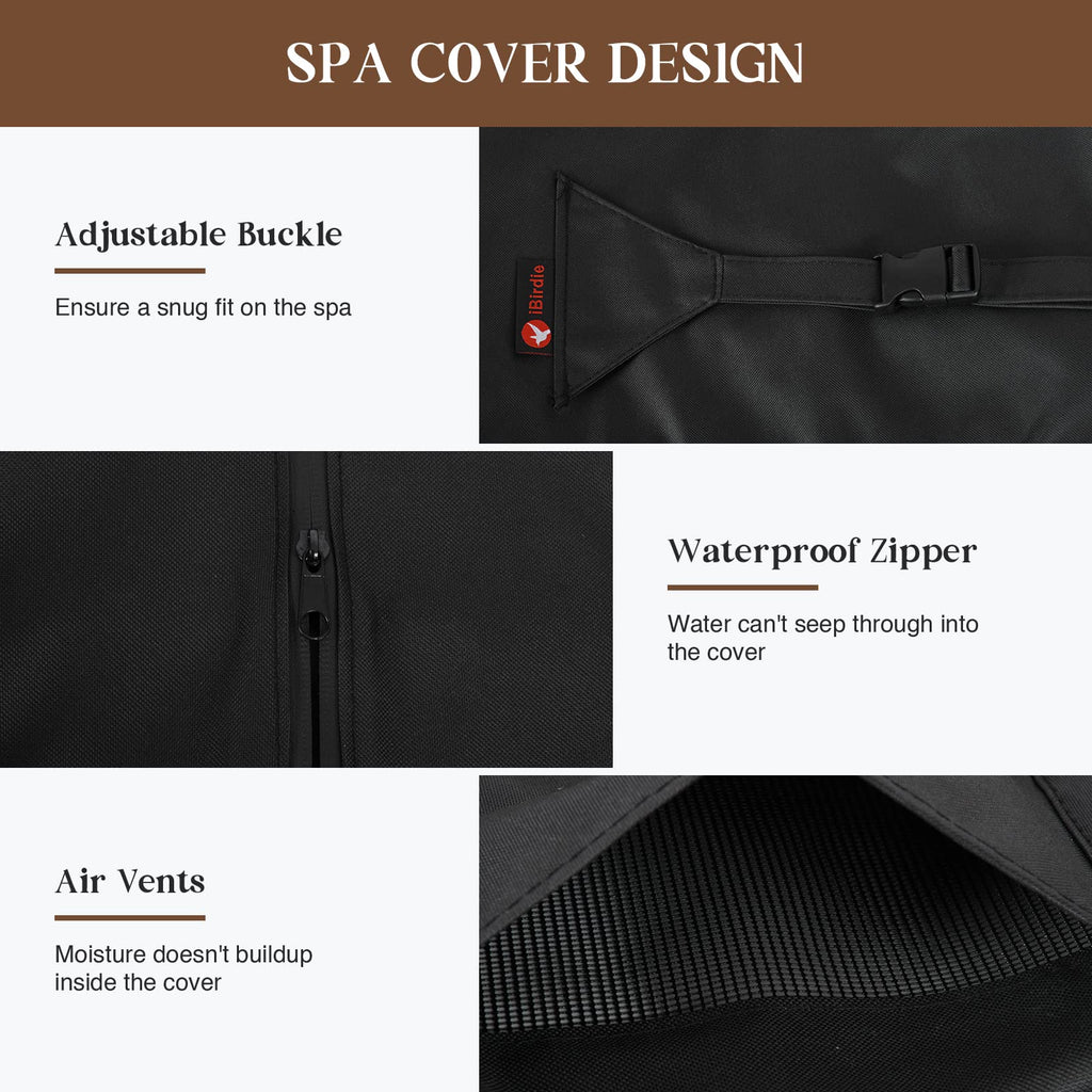 iBirdie Outdoor Waterproof and Weatherproof Hot Tub Cover 85 x 85 inch fit 84 x 84 or 83 x 83 or 82 x 82 or 7 ft x 7 ft Square SPA 600D Heavy Duty Protectors Protective Cover Cap