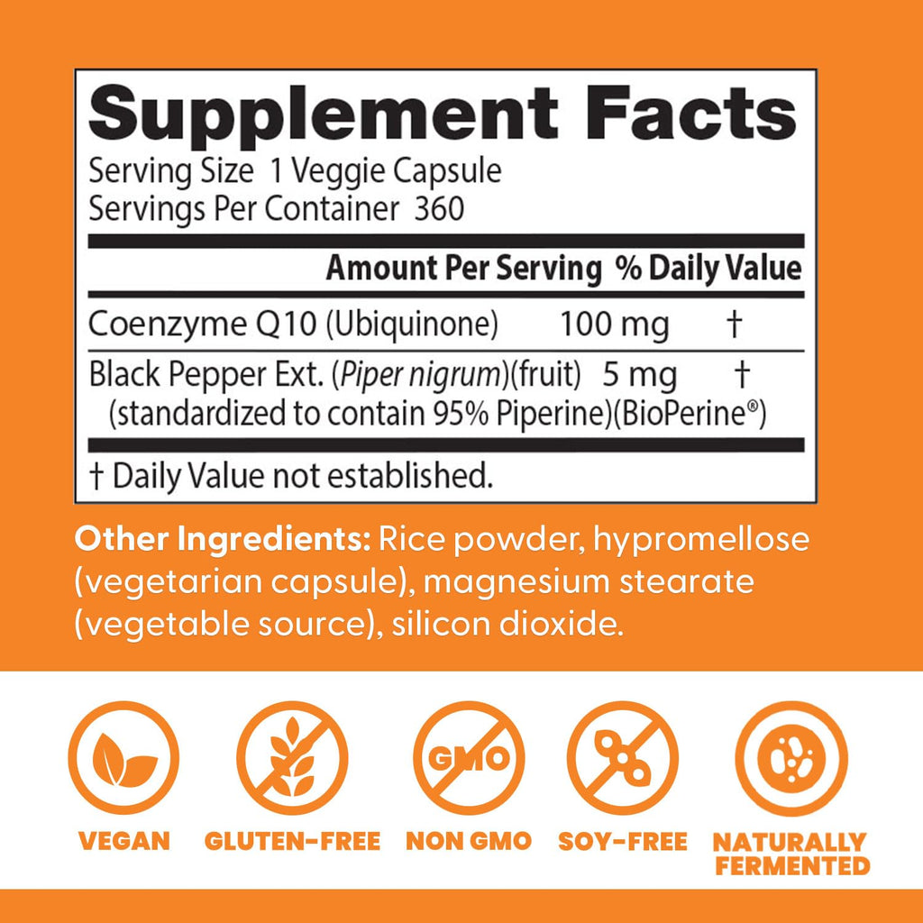 Doctors BEST High Absorption CoQ10, Heart & Energy Support, USP Verified, Naturally Fermented CoQ10, Non-GMO, Gluten Free, Soy Free, Vegan 360 Veggie Caps