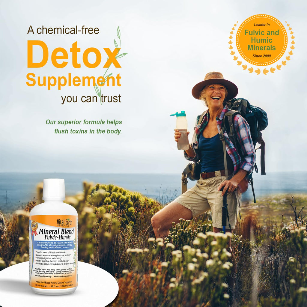 Vital Earth Minerals Detox and Wellness Support – Fulvic Humic Mineral Blend with 70+ Trace Minerals + Super Multi, Liquid Multivitamins, MTHFR Enhancement, 32 OZ Ea