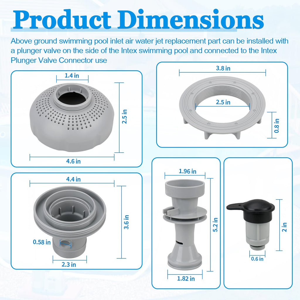 12355 Large Inlet Air Nozzle Compatible with Intex 1900-2450gph Pumps, Pool Return Jet for Intex Above Ground Swimming Pool Replacement Part Kit, Pool Strainer Grid Inlet Water Jet Nozzles, 1 Pack