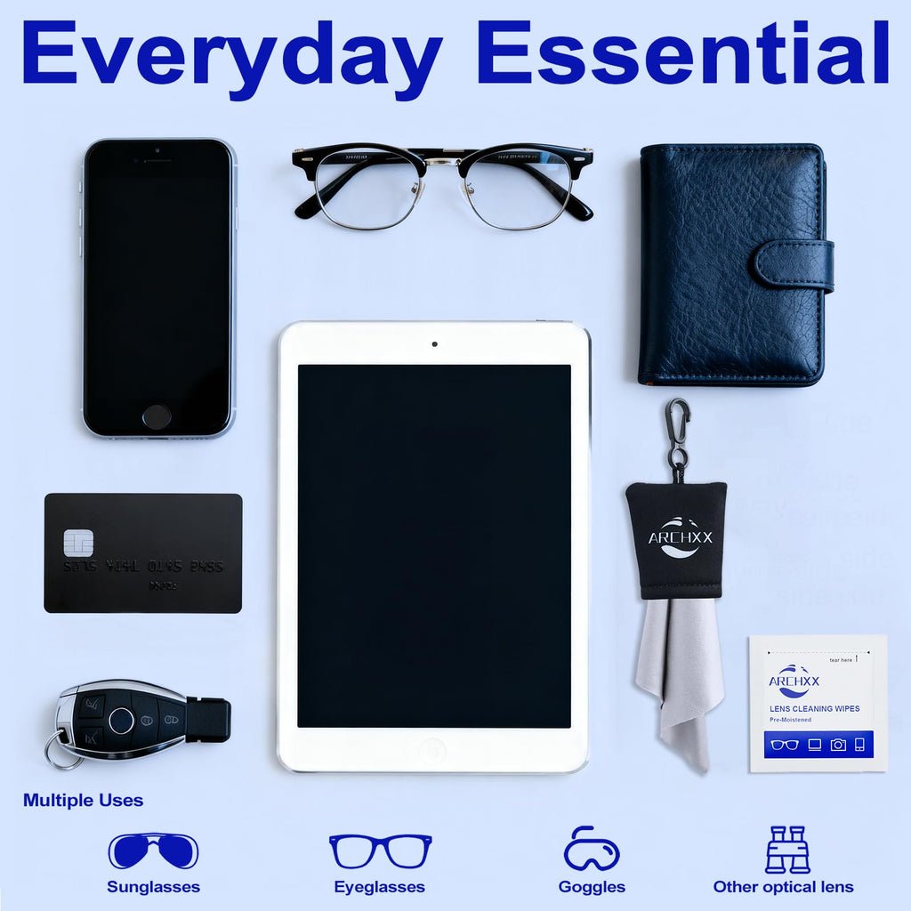 ARCHXX 400 Count Lens Wipes for Eyeglasses, +1 Clip-On Pouch Microfiber Lens Cleaner, Individually Wrapped Pre-Moistened Eye Glasses Cleaner Wipes for Glasses, Sunglasses, Camera Lenses, Streak-Free