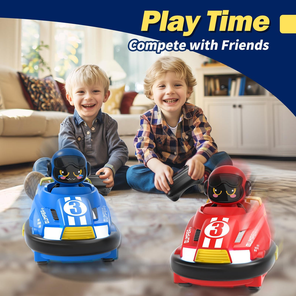 bessome 2 Pack Cute Cartoon Remote Control Bumper Car for Toddlers-Mini RC Cars with Light & Sound & 360°Rotating-Race car Toys for 3 4 5 6Year Old Boys Girls Kids-Christmas Birthday Gifts