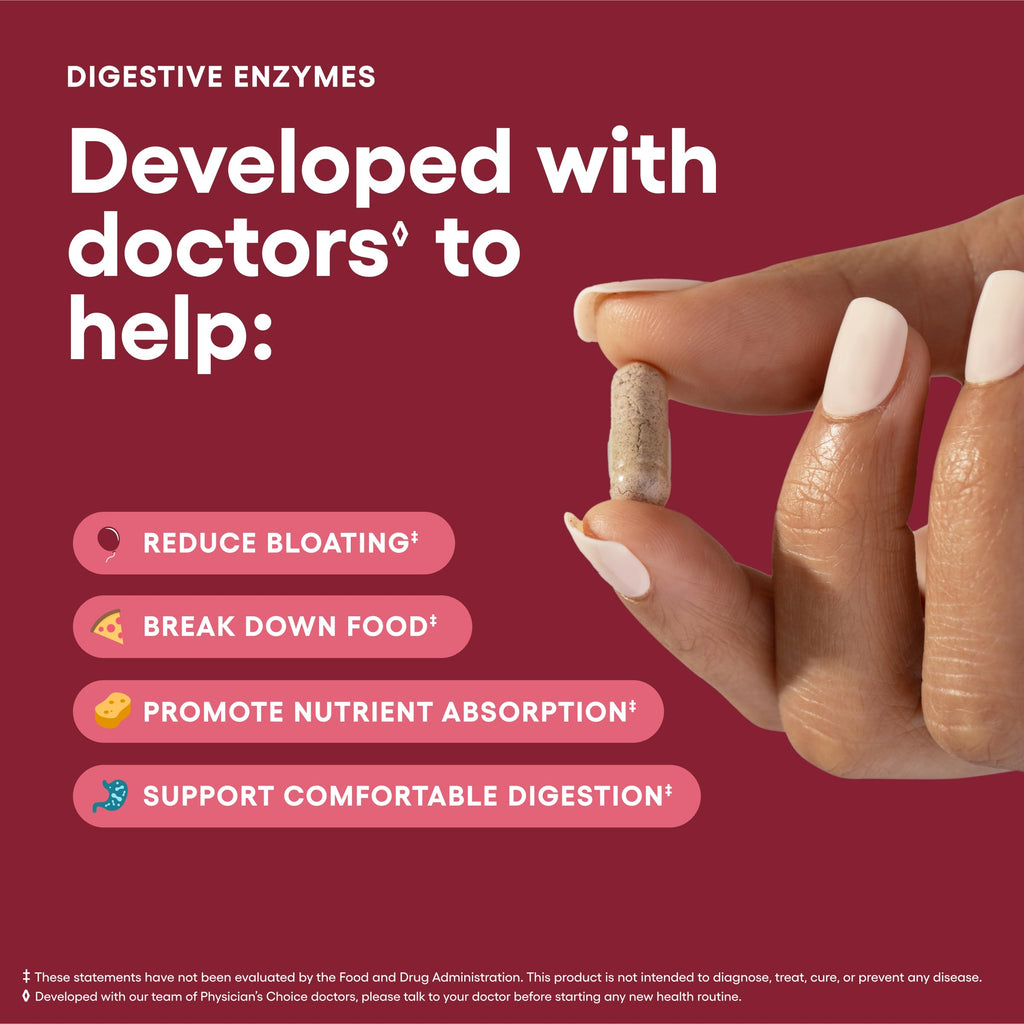 Physician's CHOICE Digestive Enzymes for Bloating & Digestion - 16 Enzymes with Organic Prebiotics & Probiotics for Gut & Digestive Health - Meal Time Discomfort Relief - Dual Action Support - 60 CT