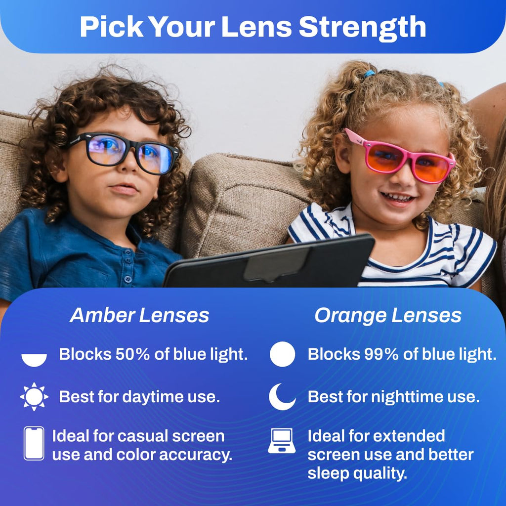 DefenderShield Blue Light Glasses For Kids – Kids Blue Light Glasses Girls and Boys With Orange Lenses (99% Blue Light Blocking) For Screens – Lightweight, Flexible & Shatterproof Black Fit Frames