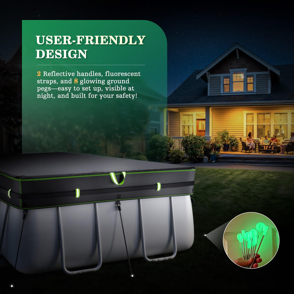 UIRWAY 500D Pool Cover 9x18FT Rectangular [2026 Upgraded Heavy Duty Fabric] Solar Pool Covers for Above Ground Pools, Swimming Pool Covers Including Windproof Straps and Luminous Ground, UV Resistant