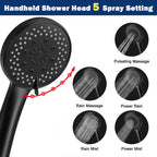 NearMoon Filtered Rain Shower Head, High Pressure 8″Square, and 5 settings Handheld Shower Filter Combo with Self-adhesive Holder/1.5M Hose -1 Replaceable Filter Cartridge (Matte Black)