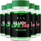 (5 Pack) Gluco Life 360 Capsules, GlucoLife 360 Supplement with Advanced Maximum Strength, Premium Health Formula Pills for Overall Health & Wellness, GlucoLife360 Vitamins Reviews, USA Made (180 ct)