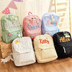 Personalized Backpack for Girls/Boys, Custom Corduroy School Bag with Cotton Rope Embroidery Name, Back to School Bag Gifts for Kids, Children Birthday/Christmas Gift