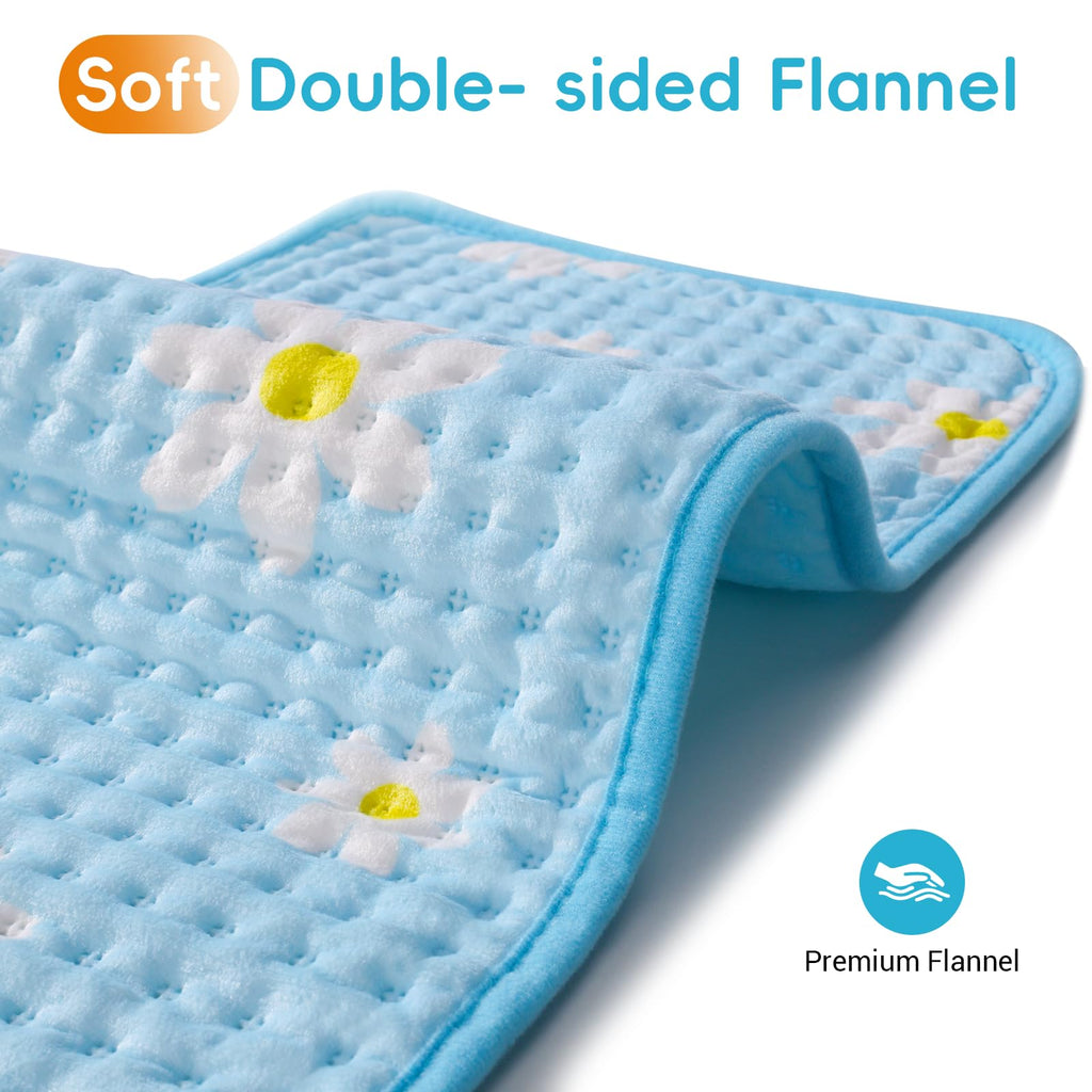 Comfytemp Extra Large Heating Pad for Back & Period, 33''x 17'' King Size Heat Pad Soft and Stylish, FSA Eligible, HSA Approve Electric XL Shoulder/Neck/Knee Heated Pad, Washable (Blue & Daisy Print)