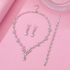 Paxuan Bridal Wedding Elegant Floral Jewelry Set for Women/Brides/Bridesmaids Crystal Jewelry Set for Wedding Prom Party Bridal Crystal Necklace Earrings Bracelet Set (White (Silver))
