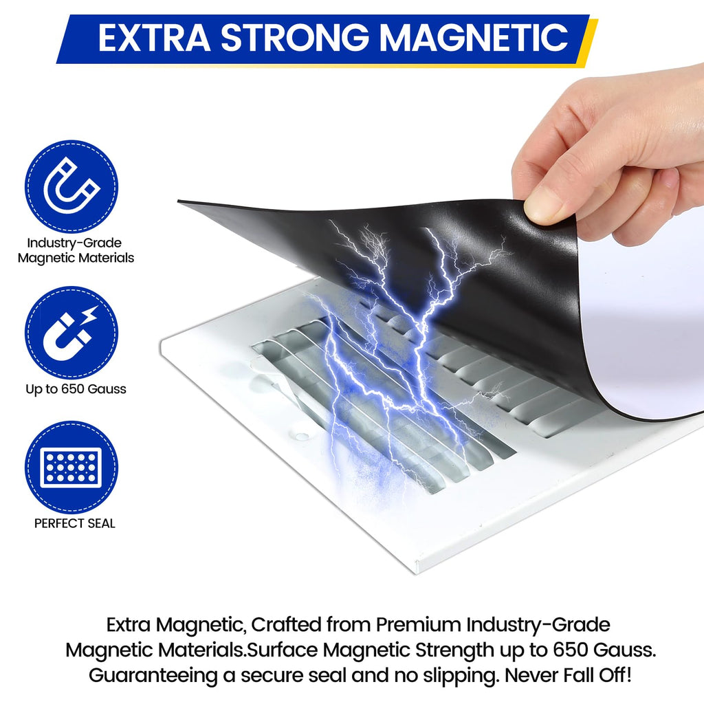 Seatern Magnetic Vent Covers, Extra Strong Magnets, 3.5" x 13.75" (4 Pack) Ultra Thick 60mil, Complete Seal, Air Vent Covers for Home Floor, Wall Registers, HVAC, AC, RV, and Heater Vents