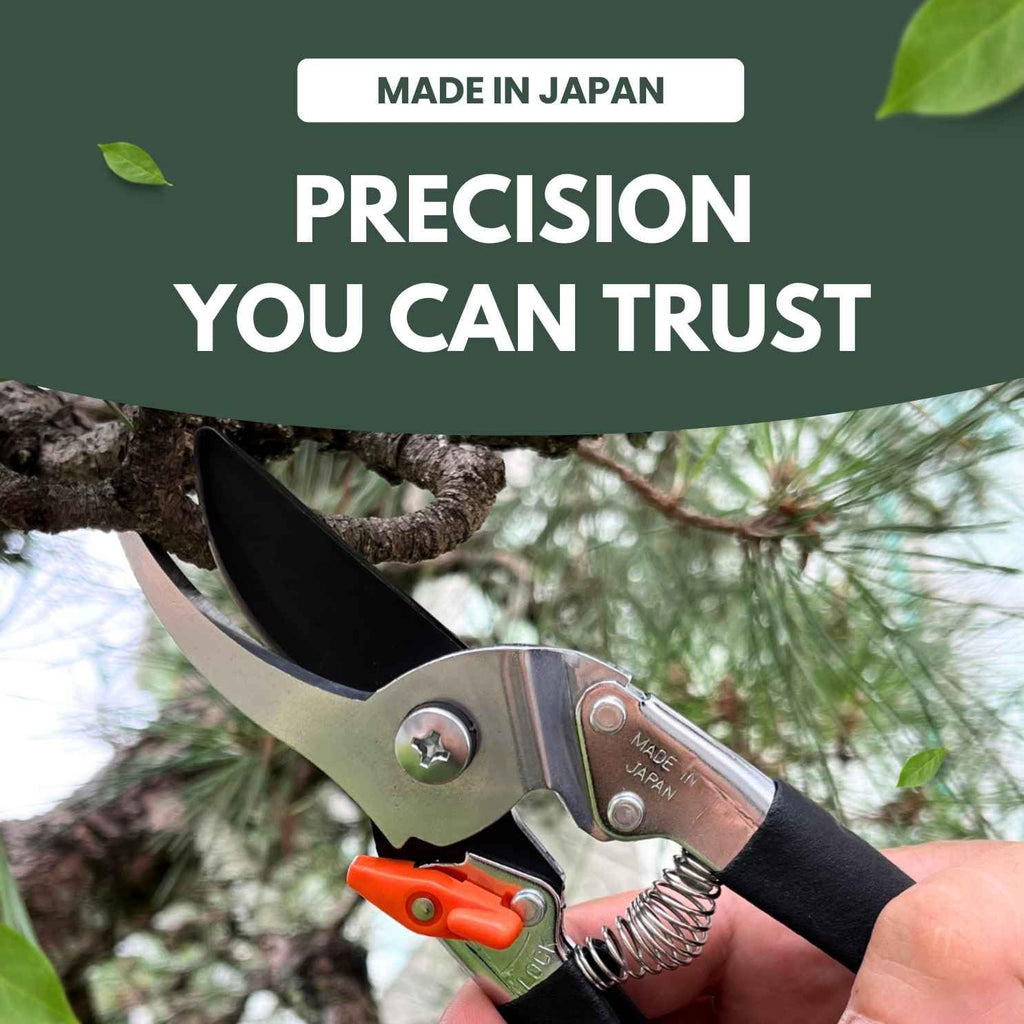 Saboten Japanese Pruning Shears 7.9" – Professional Bypass Garden Clippers, Made in Japan, Sharp Carbon Steel Blade with Sap-Resistant Fluorine Coating, Cuts up to 3/4 in (20 mm)