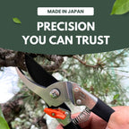 Saboten Japanese Pruning Shears 7.9" – Professional Bypass Garden Clippers, Made in Japan, Sharp Carbon Steel Blade with Sap-Resistant Fluorine Coating, Cuts up to 3/4 in (20 mm)