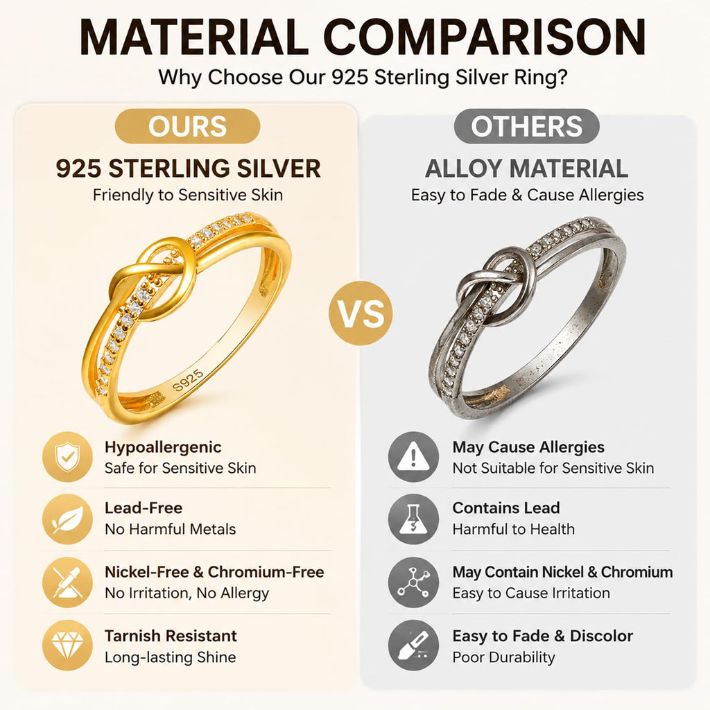 925 Sterling Silver Cubic Zirconia Heart Knot Rings for Women Girls