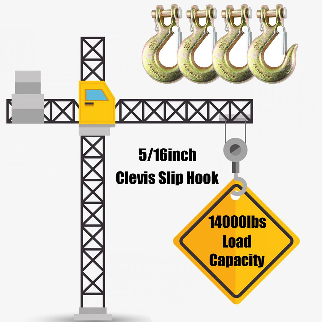 5/16" Clevis Slip Hook with Safety Latch, 4 Pack Heavy Duty Clevis Chain Hook for 5/16" Grade 70 Transport Chain, 14000LBS Capacity for Heavy Load