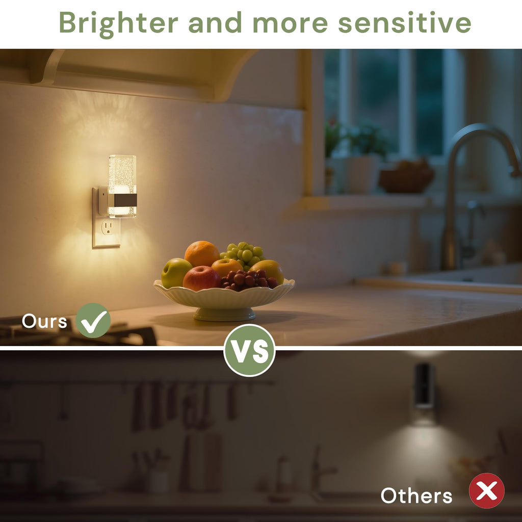 L LOHAS LED Night Light, Dimmable Night Lights Plug into Wall, 2 Pack Acrylic Silver Nightlight with Light Sensor, 0-100LM Automatic Plug in Nightlight for Bathroom, Hallway, Stairway, Gift