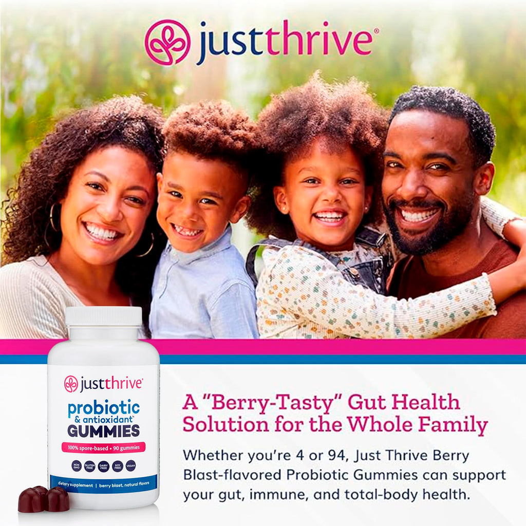Just Thrive Probiotic Gummies - Kids, Men, and Womens Probiotic - for Digestive and Overall Health, 90 Count