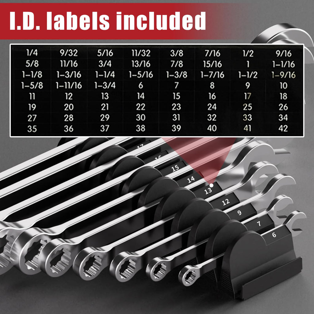 DEHOYI 48 pcs Premium MAGNETIC Modular Wrench Organizer System- Wrench Rack with Metric&SAE Labels, Tool Storage Holder. Gift for mechanics (Black)
