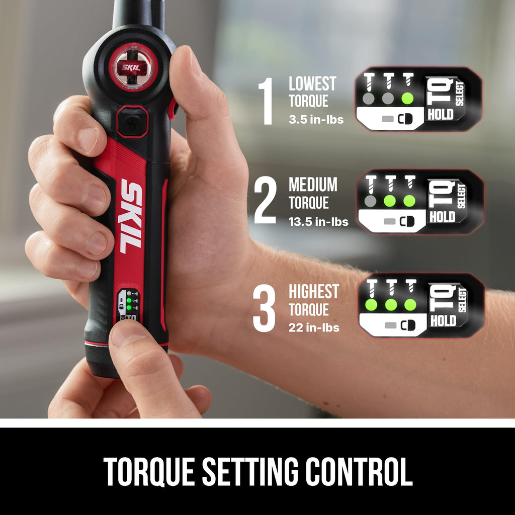 SKIL Twist 2.0 Rechargeable 4V Screwdriver with Pivoting Head, Torque Setting, USB-C Charging Cable, 28 PC Bit Set & Carrying Case- SD5619-02