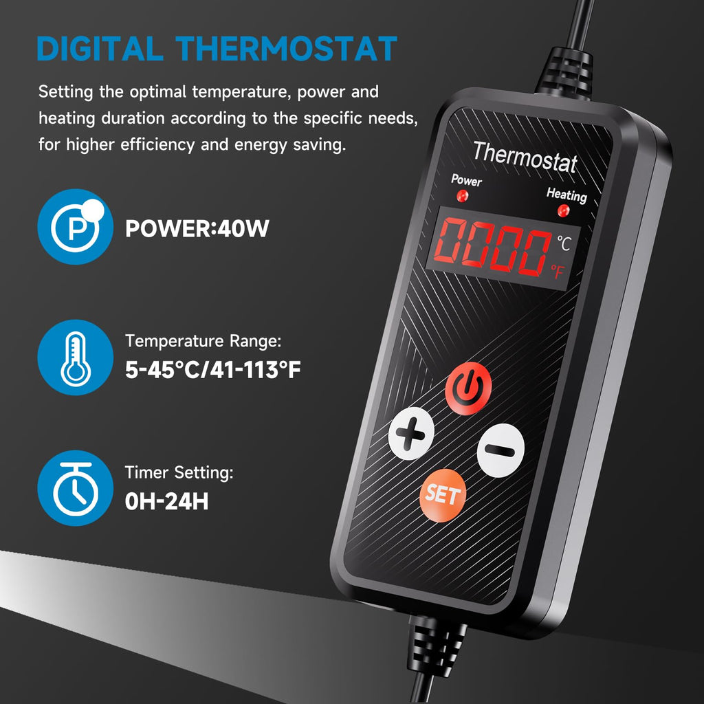 Hon&Guan 2 Packs 10"x 20.75" Seedling Heat Mat with Digital Thermostat