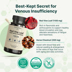 VINATURA Red Vine Leaf Extract - Horse Chestnut, 1300mg/serving, Circulation and Vein Support for Healthy Legs - Helps Blood Flow, Leg Circulation - 60 Capsules (30 Servings)