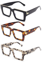 JM 3 Pack Oprah Style Reading Glasses for Women Men with Spring Hinge, Fashion Oversized Square Blue Light Blocking Readers +2.5