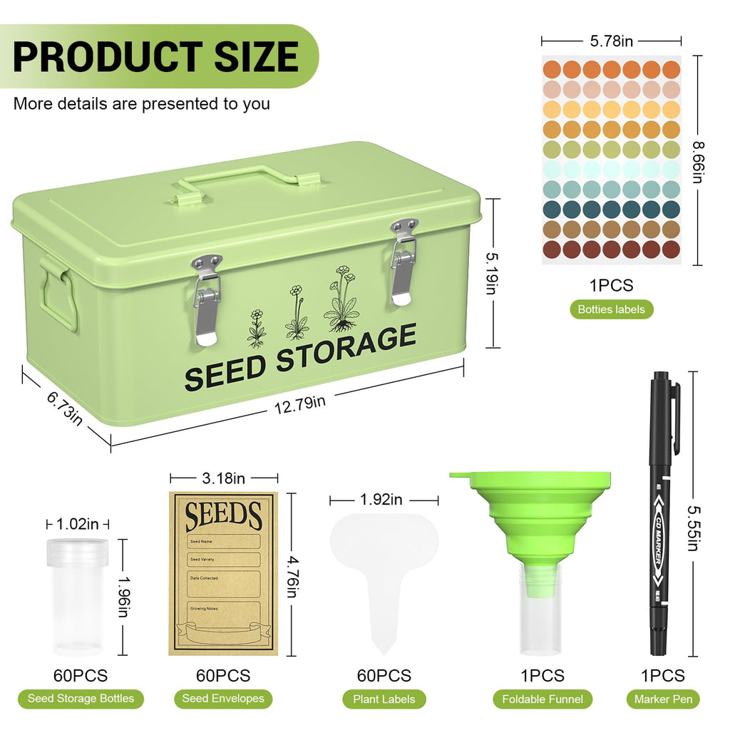 CZMIYRPY 60 Slots Seed Organizer Seed Storage Seed Box 3 Compartments Seeds Organizer Storage Box Metal Garden Seeds Packet Container with Lid and Safety Locks for Flower Plants Garden