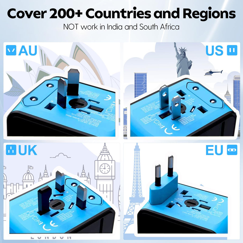 JMFONE Universal Travel Adapter, 2 USB-C & 2 USB-A Ports, 2500W AC Outlet